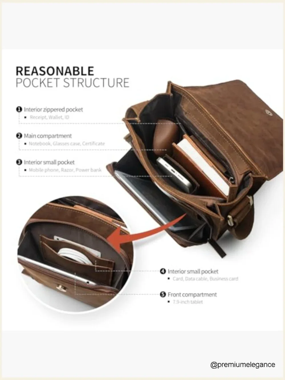 Leather Crossbody Messenger Bag for Men Work Travel Casual